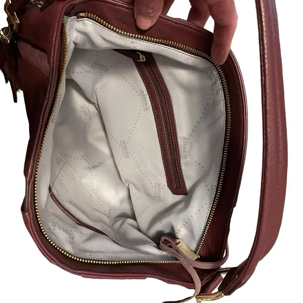 Aimee Kestenberg Tuscany Burgendy Pebble Leather Hobo Bag